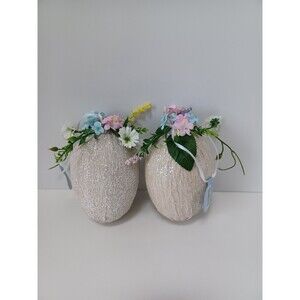 NEW Ashland Set‎ of 2 Bunnies & Blooms Egg Ornament Easter Crafts